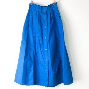 Vintage Blue Cotton Button-Down 90’s Women's Prairie Cottage Skirt with pockets